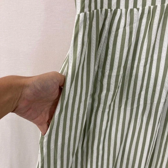 New Ivy City Kensie Dress XL Green Striped Peter Pan Collar Cottagecore Maxi - Picture 9 of 12